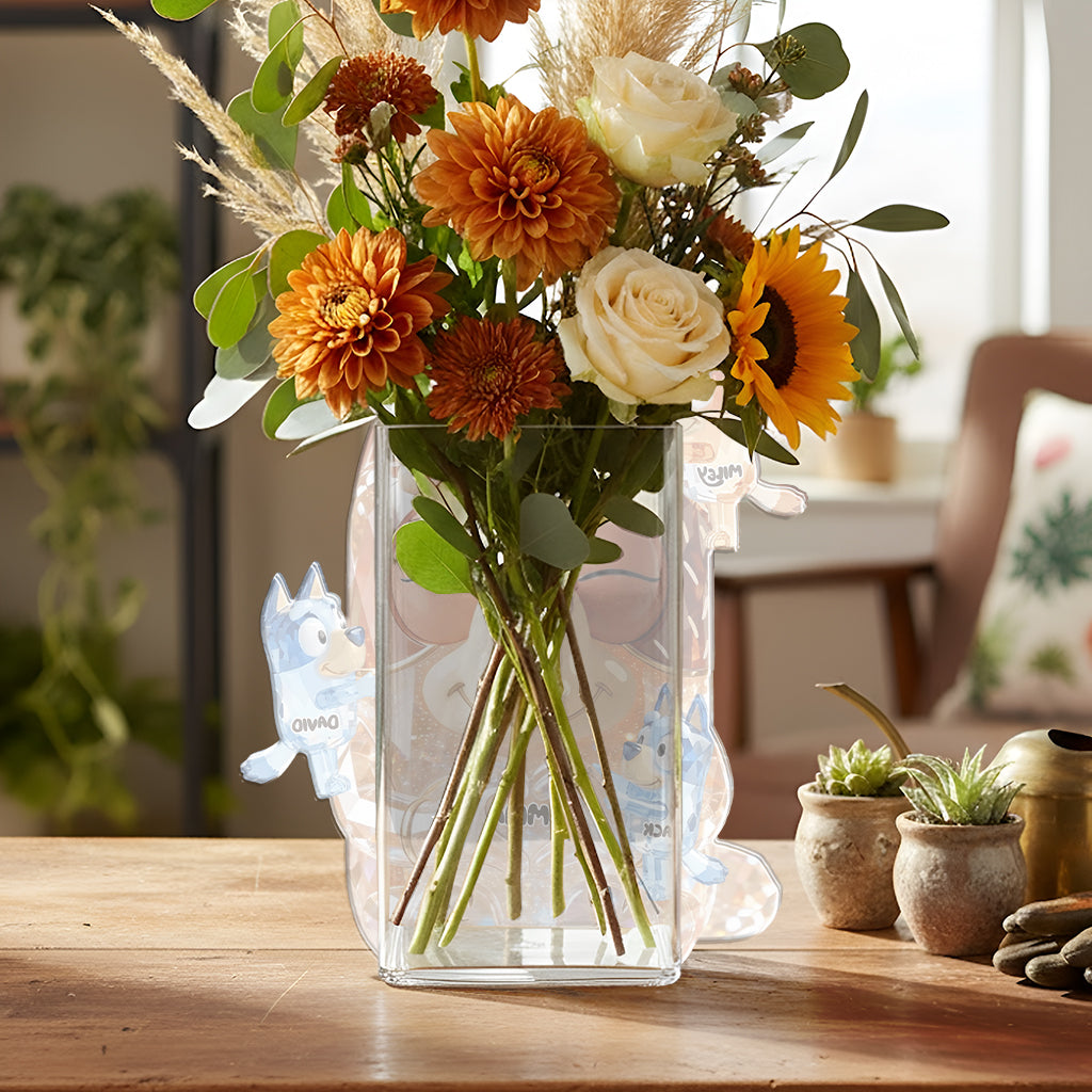 Cute Sparkling Dog Mom - Personalized Blue Dog Acrylic Pot