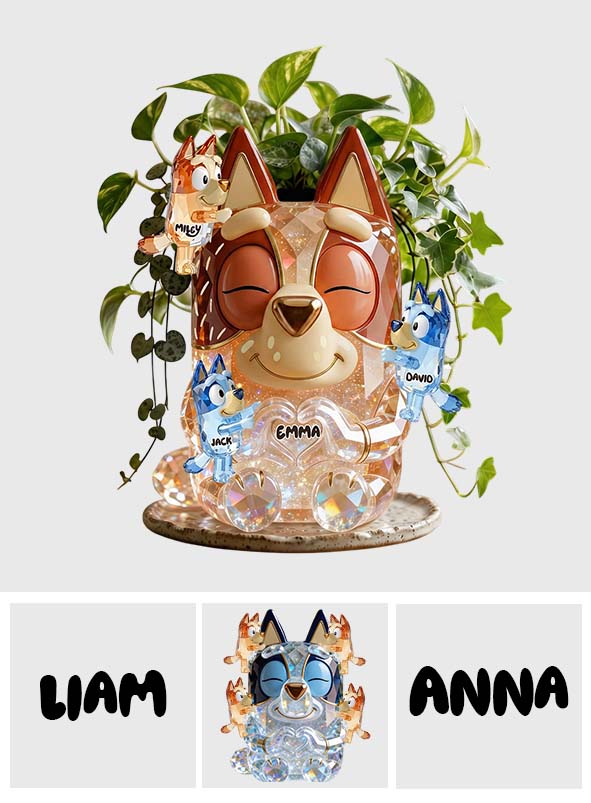 Cute Sparkling Dog Mom - Personalized Blue Dog Acrylic Pot