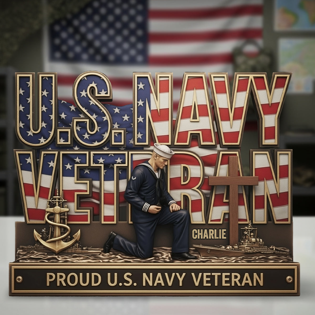 Proud Veteran - Personalized Veteran Custom Shaped Acrylic Plaque