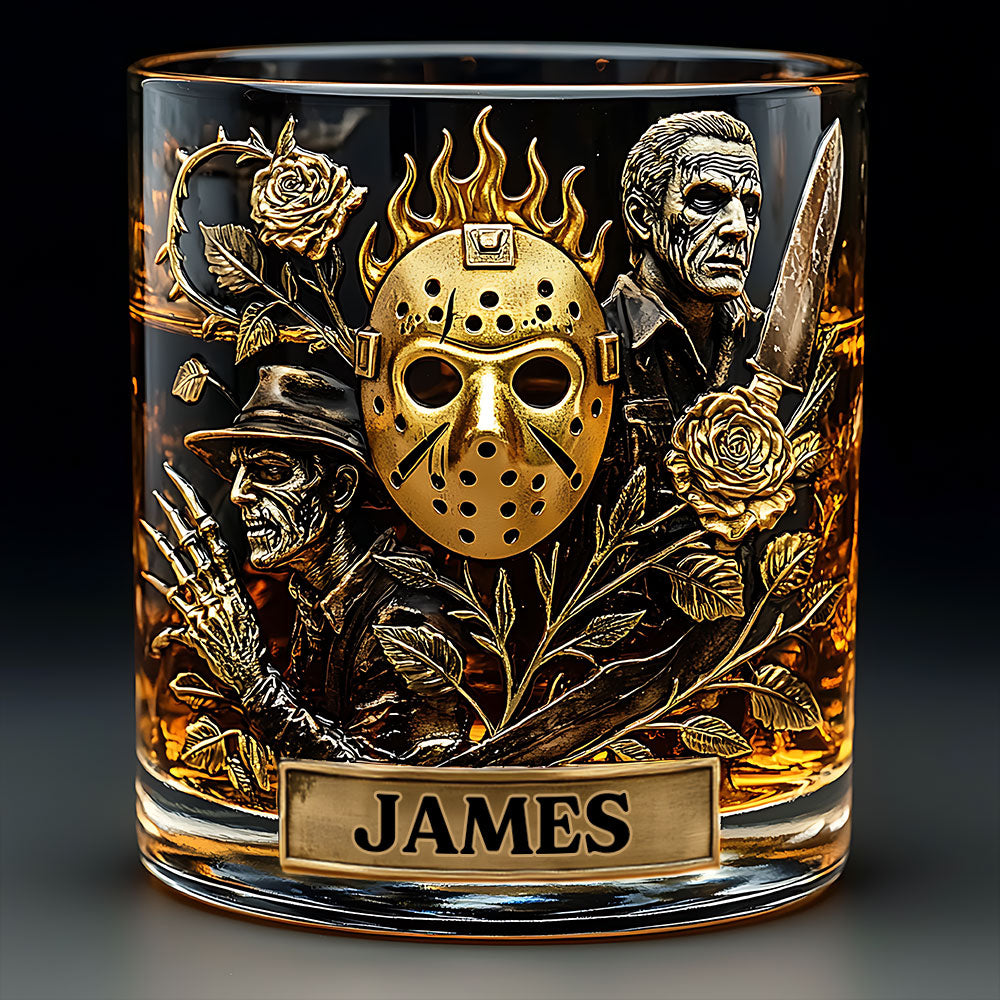 Horror Movies & Whiskey - Personalized Horror Character Whiskey Glass