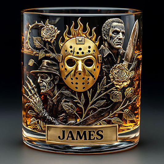 Horror Movies & Whiskey - Personalized Horror Character Whiskey Glass