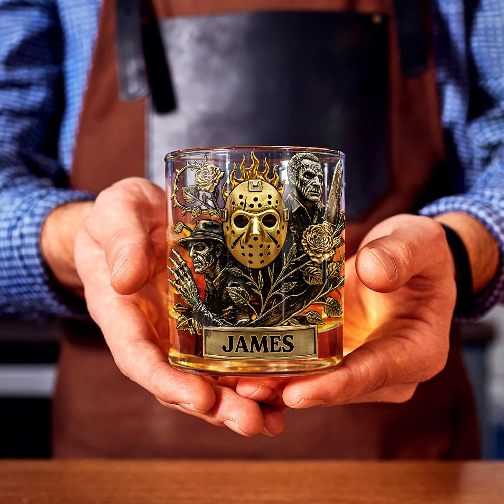 Horror Movies & Whiskey - Personalized Horror Character Whiskey Glass