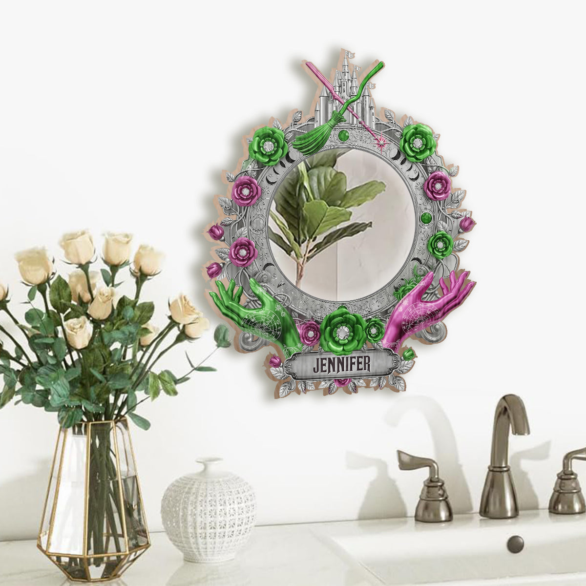 Changed For Good - Personalized Green and Pink Wall Hanging Mirror