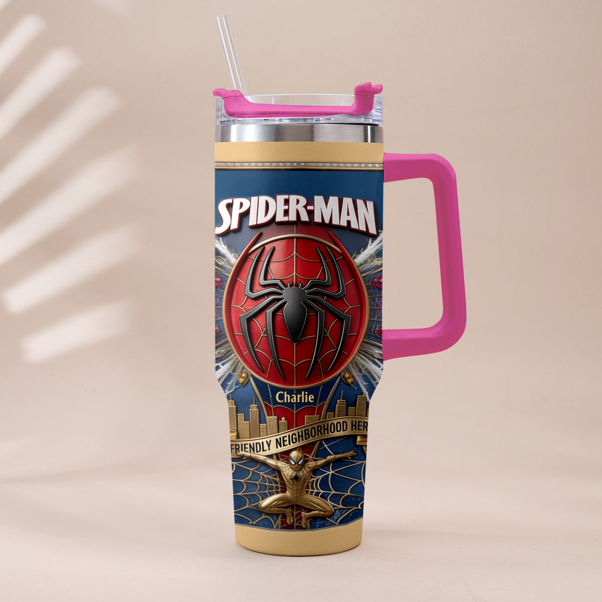 Friendly Neighborhood Hero - Personalized Spider-Verse Tumbler With Plush Charm