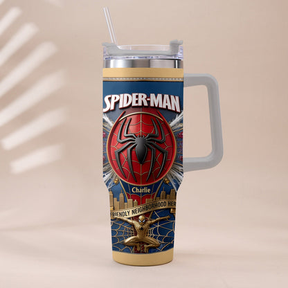 Friendly Neighborhood Hero - Personalized Spider-Verse Tumbler With Plush Charm