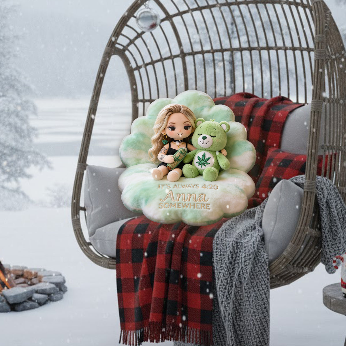 The Bear Who Doesn't Care - Personalized Weed Premium Faux Fur Pillow