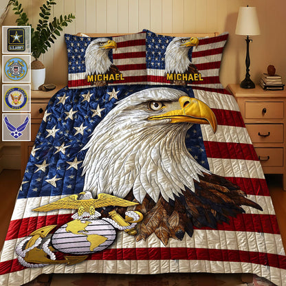 Military Pride Eagle - Personalized Veteran Quilt Set