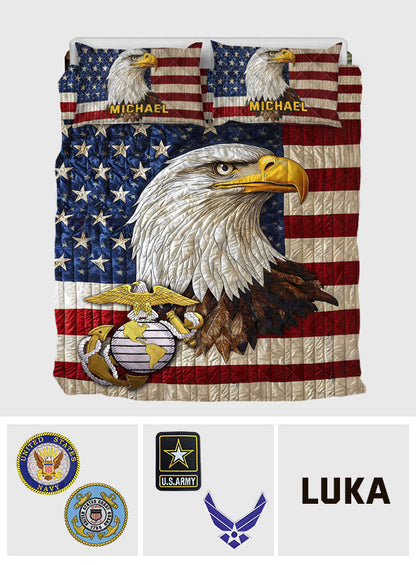 Military Pride Eagle - Personalized Veteran Quilt Set