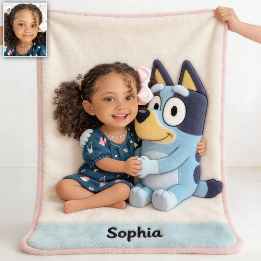 Cute Friend - Personalized Blue Dog Blanket