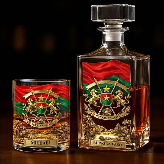 Proud Burkina Faso - Personalized Expats Whiskey Decanter Set