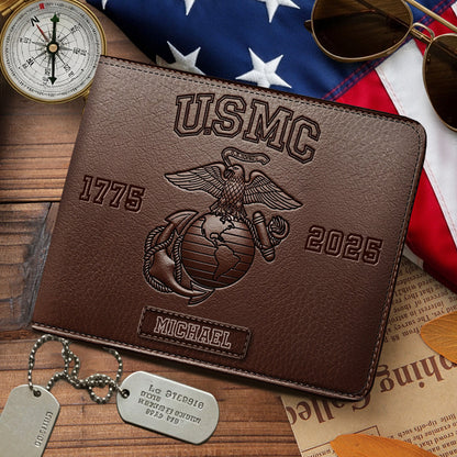 USMC 250th Anniversary - Personalized Veteran Leather Wallet