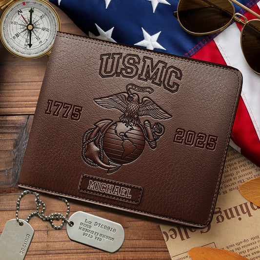 USMC 250th Anniversary - Personalized Veteran Leather Wallet