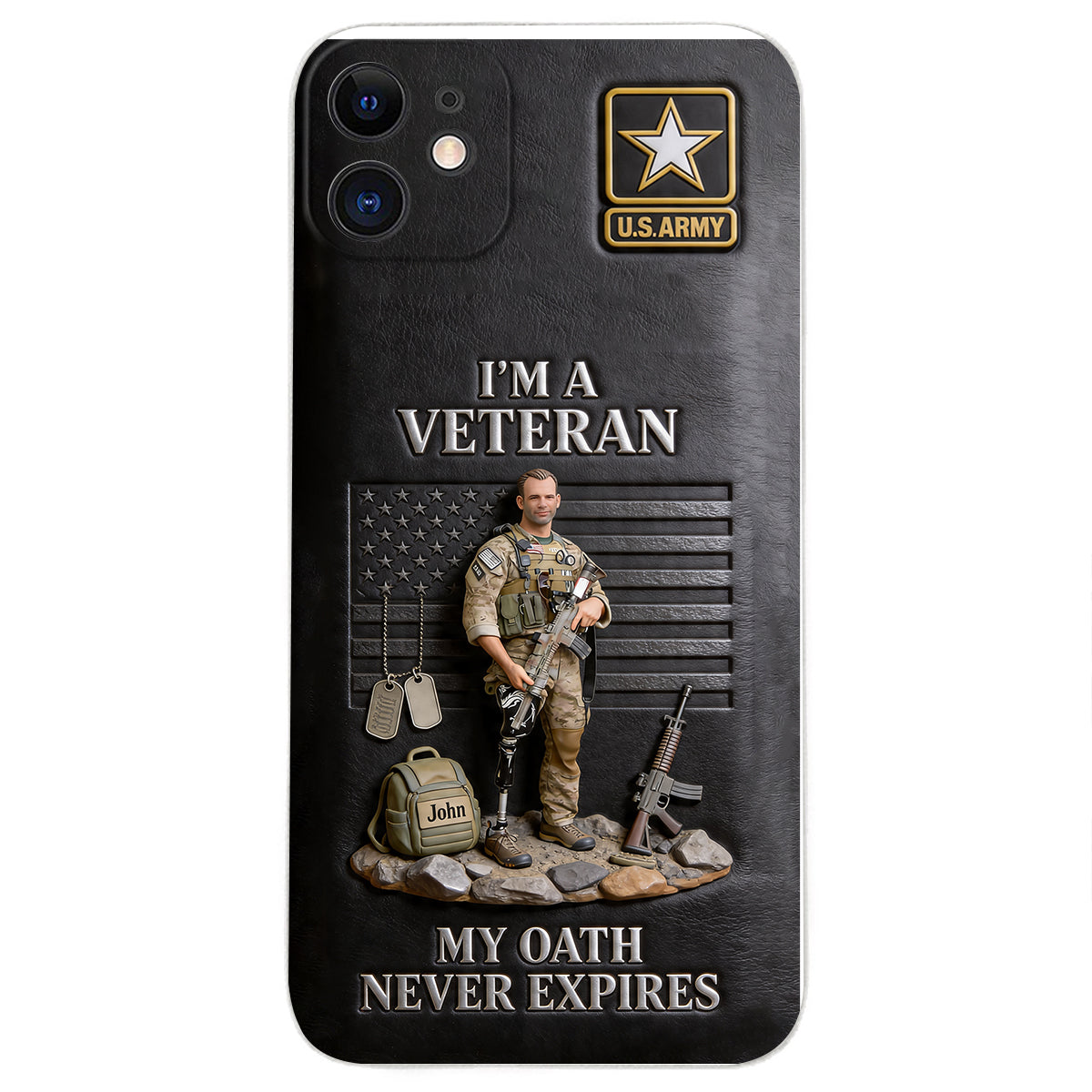 Military Hero - Personalized Veteran 3D Embossed Leather Phone Case