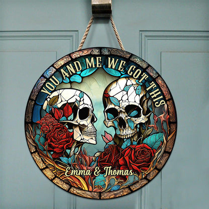 Skull Couple - Personalized Skull Round Wood Sign