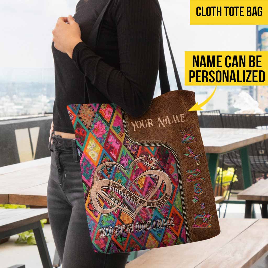 I Sew A Piece Of My Heart Personalized Tote Bag