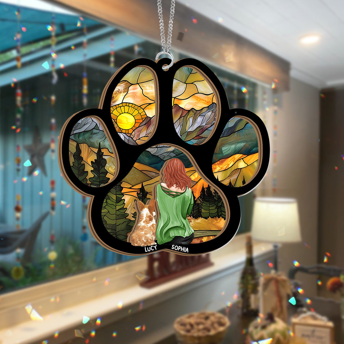 A Girl And Her Dog A Bond That Can't Be Broken - Personalized Dog 2 Layered Window Hanging Suncatcher