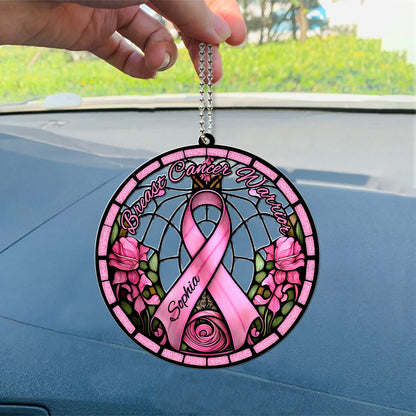 Breast Cancer Warrior - Personalized Breast Cancer Awareness Custom Shaped Car Ornament