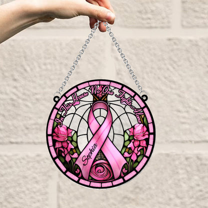 In This House No One Fights Alone - Personalized Breast Cancer Awareness Window Hanging Suncatcher Ornament