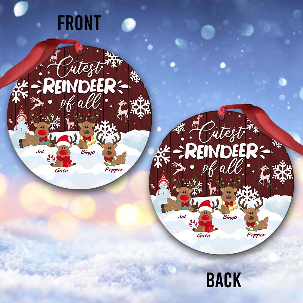 Cutest Reindeer Of All - Personalized Grandma Round Aluminium Ornament (Printed On Both Sides)