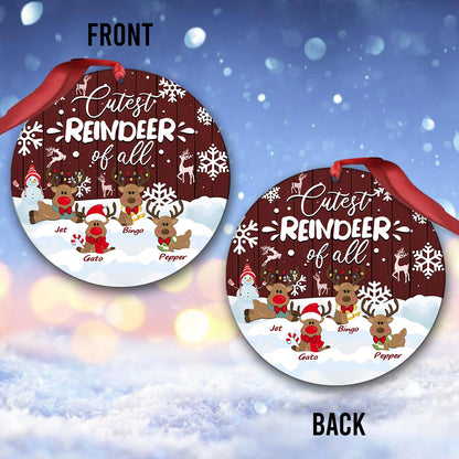 Cutest Reindeer Of All - Personalized Grandma Round Aluminium Ornament (Printed On Both Sides)