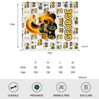 Construction Vehicle Letters - Personalized Kid Blanket