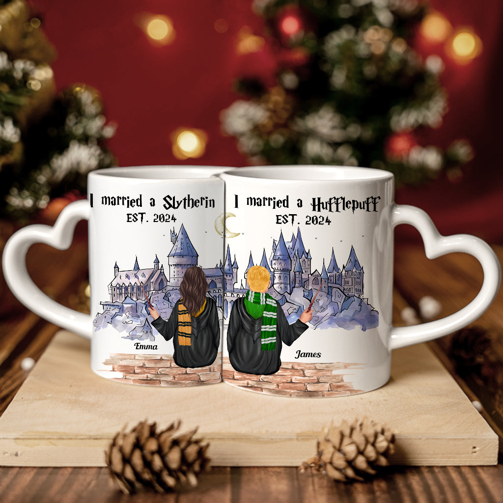 I married a Hufflepuff - Personalized Couple Matching Heart Handle Mug