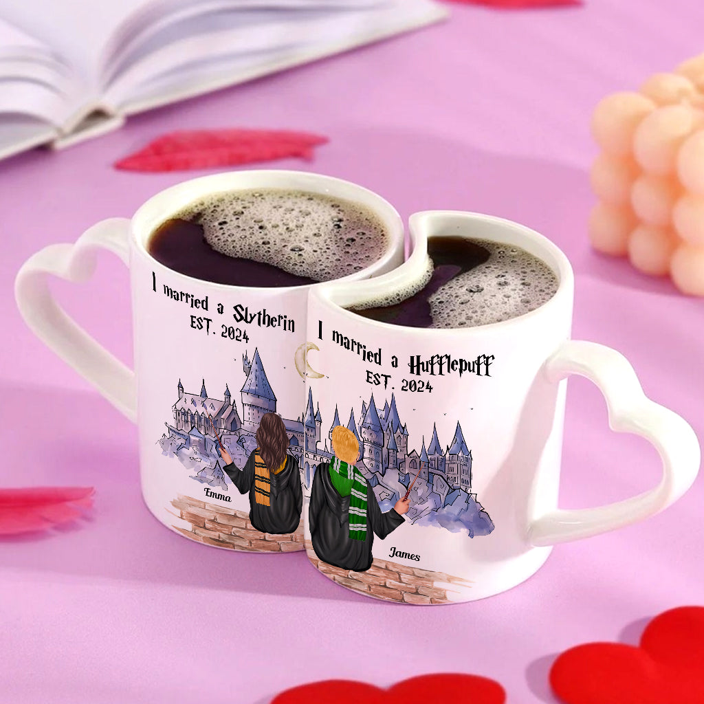I married a Hufflepuff - Personalized Couple Matching Heart Handle Mug
