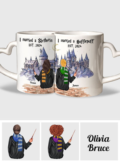I married a Hufflepuff - Personalized Couple Matching Heart Handle Mug
