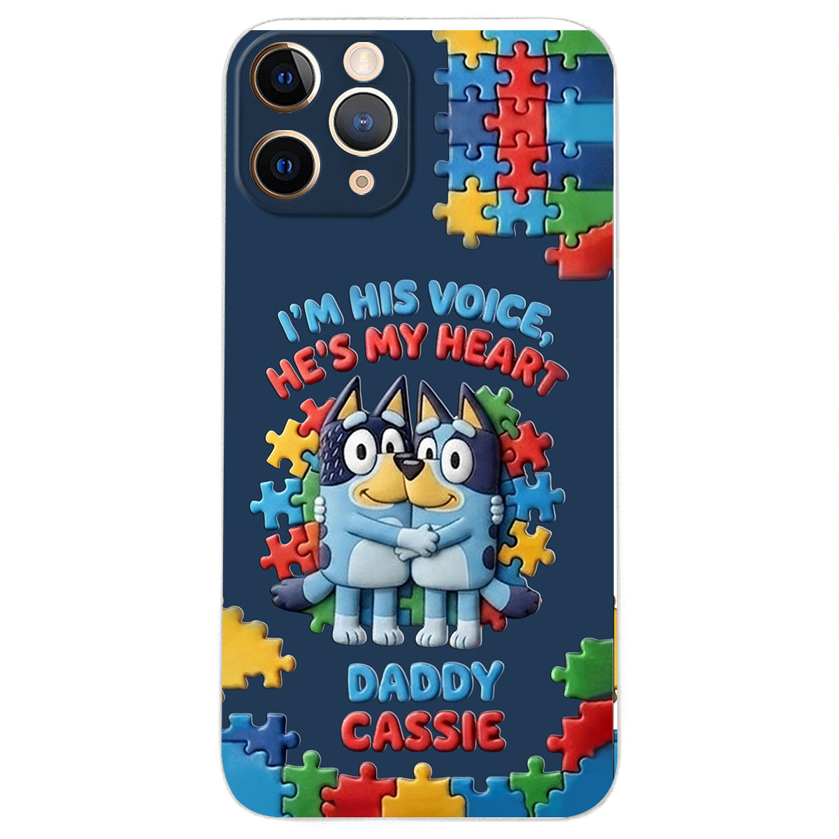 I'm His Voice - Personalized Autism Awareness 3D Embossed Leather Phone Case