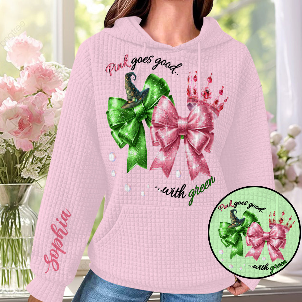 Pink Green Witch - Personalized Waffle Hoodie