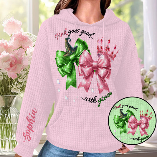Pink Green Witch - Personalized Waffle Hoodie