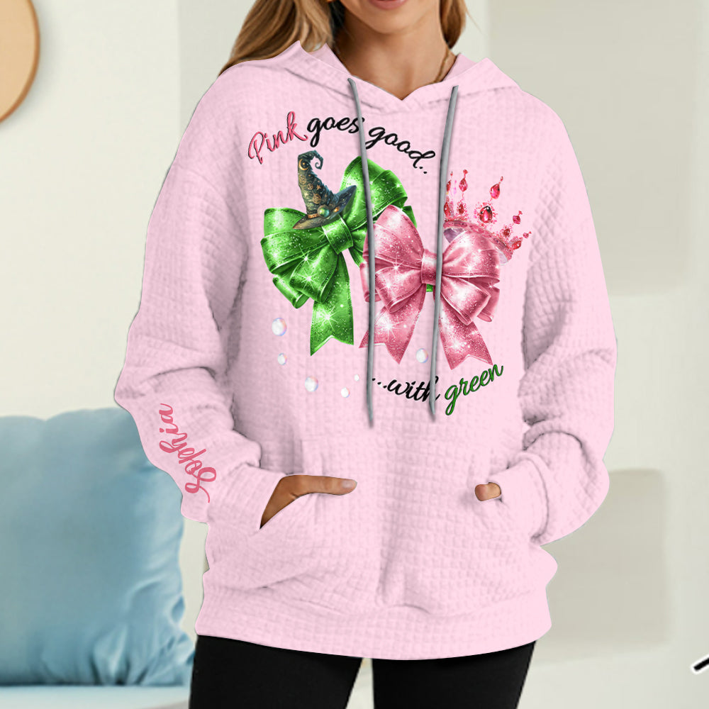 Pink Green Witch - Personalized Waffle Hoodie