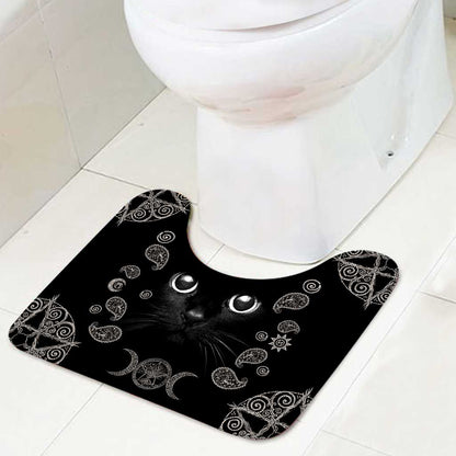 Witchy Black Cat - Witch Bathroom Curtain & Mats Set