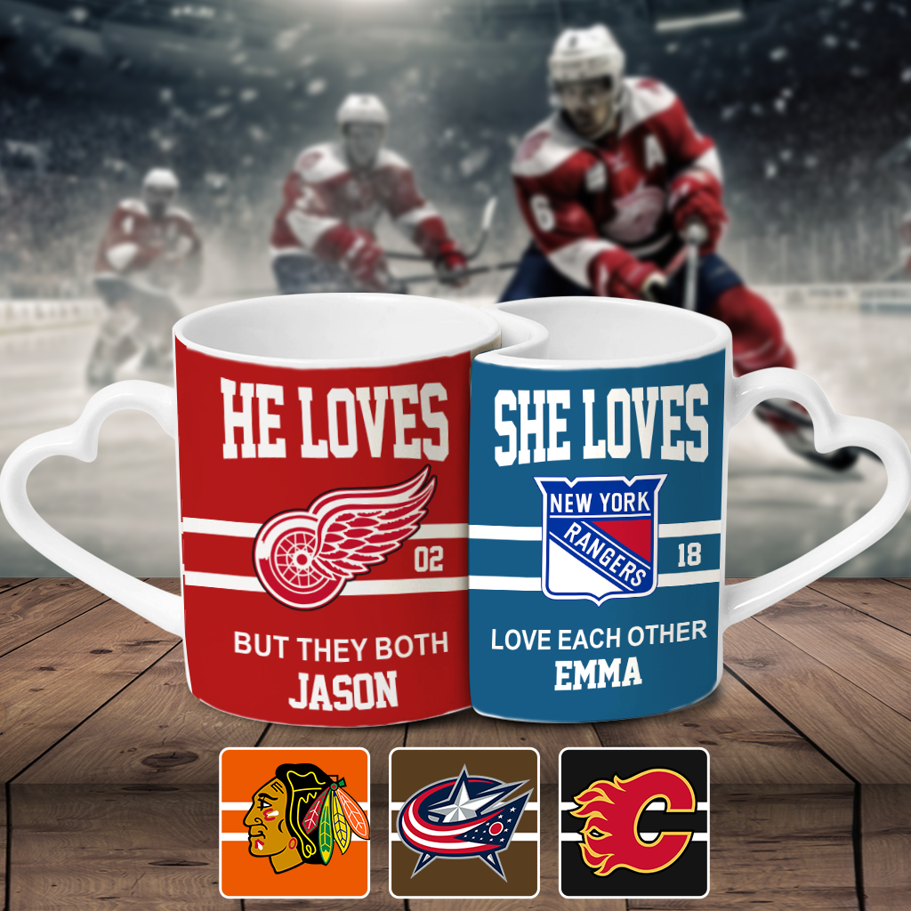 Hockey Couple - Personalized Hockey Matching Heart Handle Mug