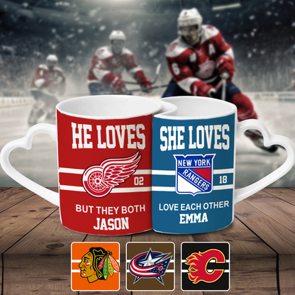 Hockey Couple - Personalized Hockey Matching Heart Handle Mug