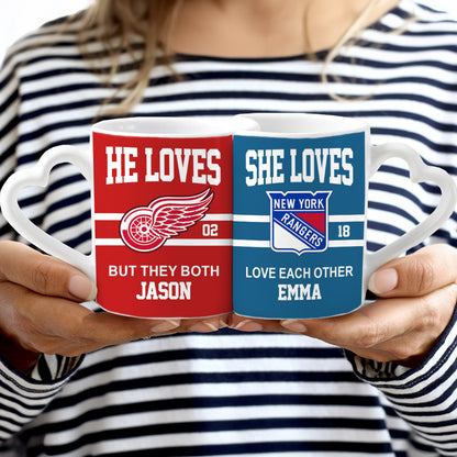Hockey Couple - Personalized Hockey Matching Heart Handle Mug