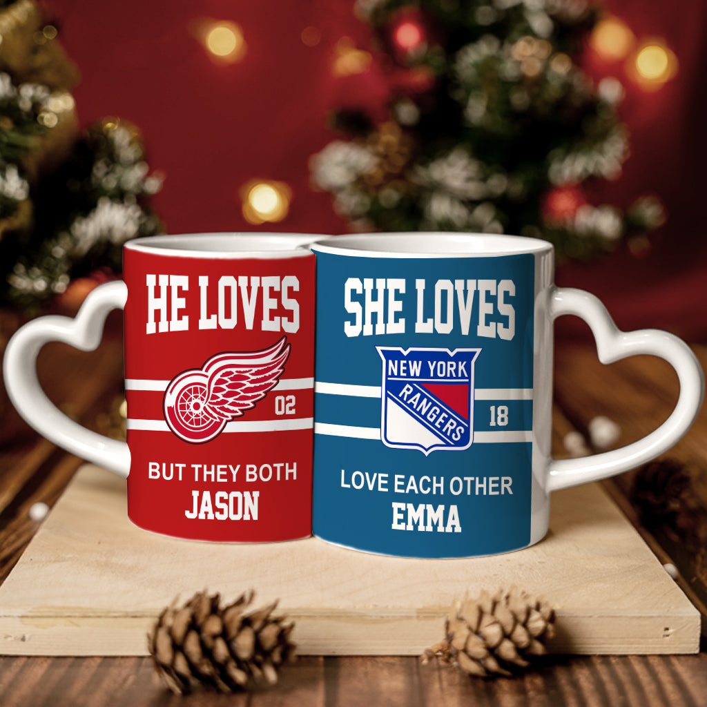 Hockey Couple - Personalized Hockey Matching Heart Handle Mug
