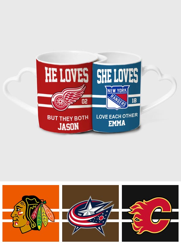 Hockey Couple - Personalized Hockey Matching Heart Handle Mug