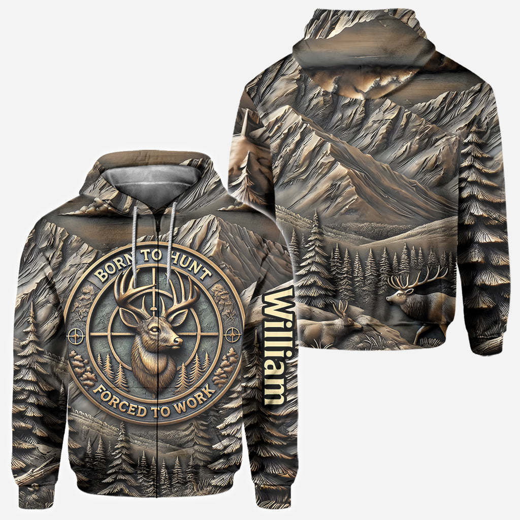 Born To Hunt Forced To Work - Personalized Hunting All Over Shirt