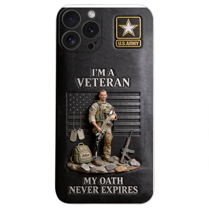 Military Hero - Personalized Veteran 3D Embossed Leather Phone Case