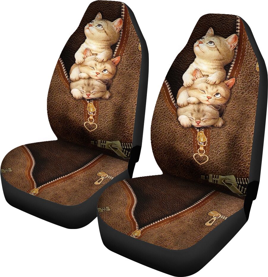 Love Cats Leather Pattern Print Cat Seat Covers 0622