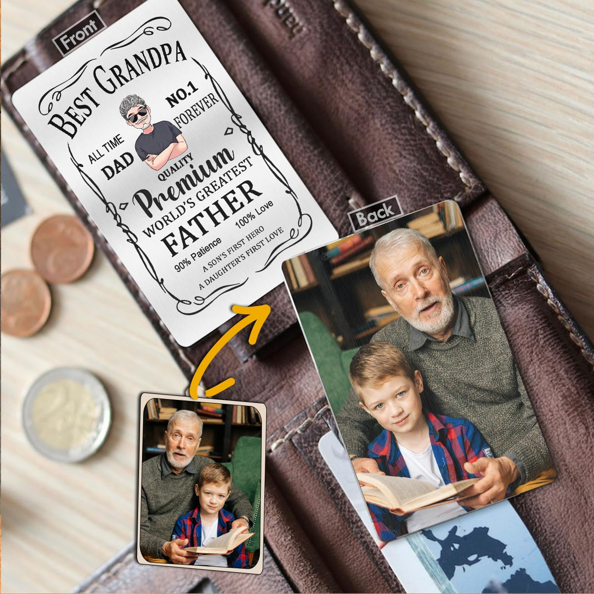 Best Father Premium - Gift for dad, grandpa - Personalized Wallet Insert Card