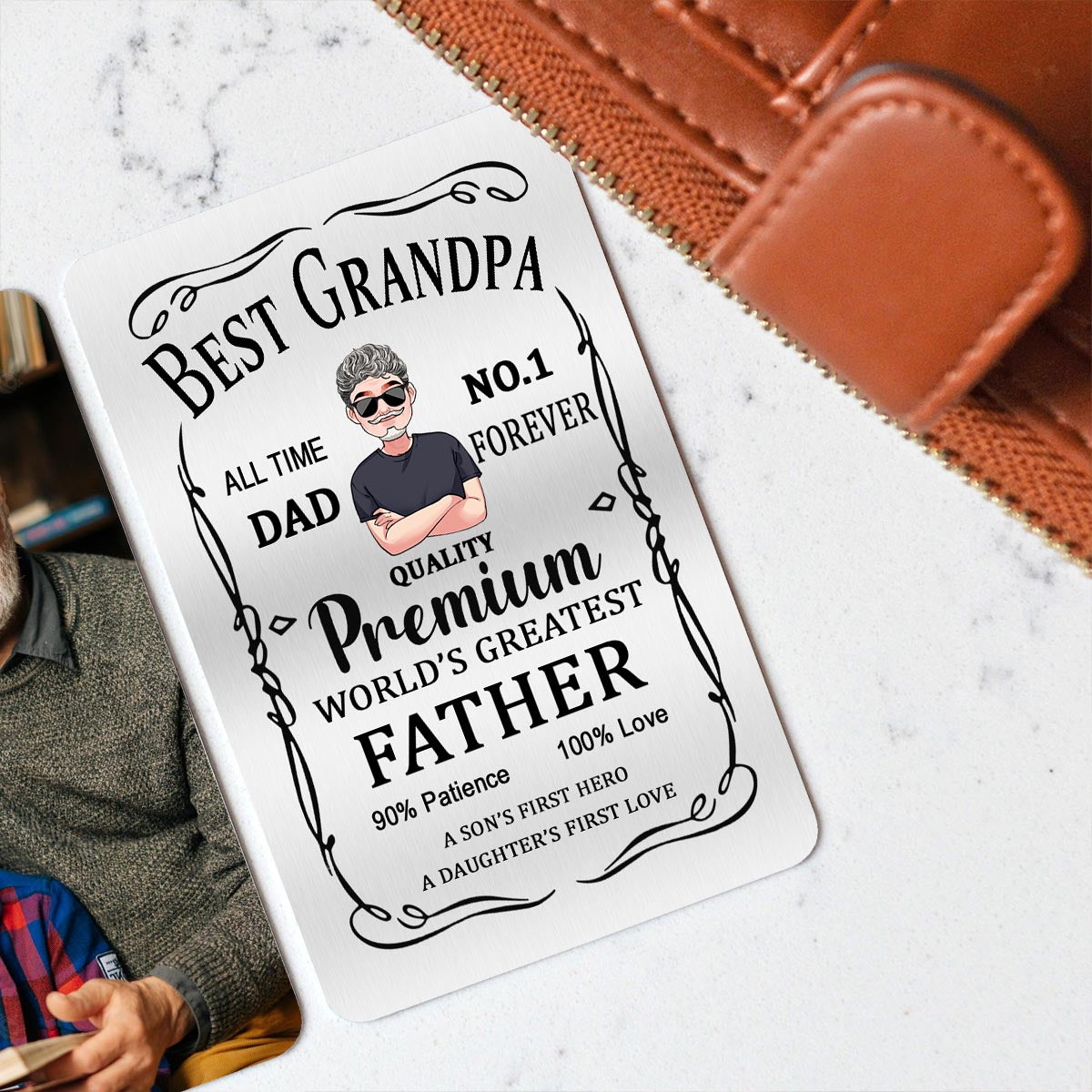 Best Father Premium - Gift for dad, grandpa - Personalized Wallet Insert Card