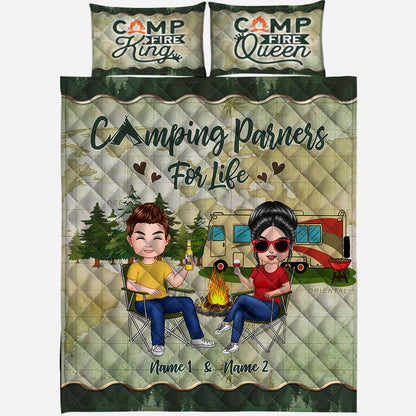 Camping Partners For Life - Personalized Couple Camping Quilt Set