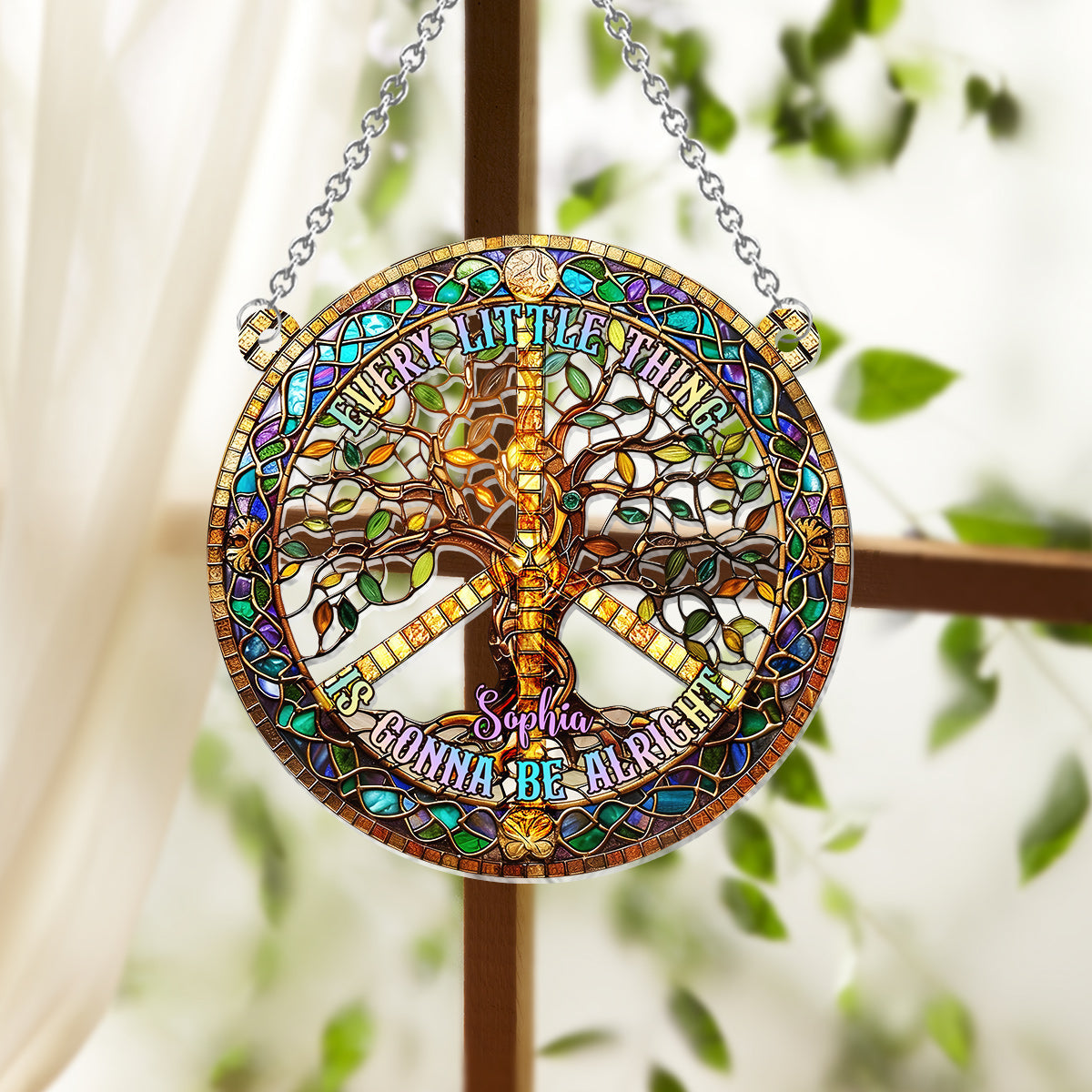 Every Little Thing Is Gonna Be Alright - Personalized Hippie Window Hanging Suncatcher Ornament