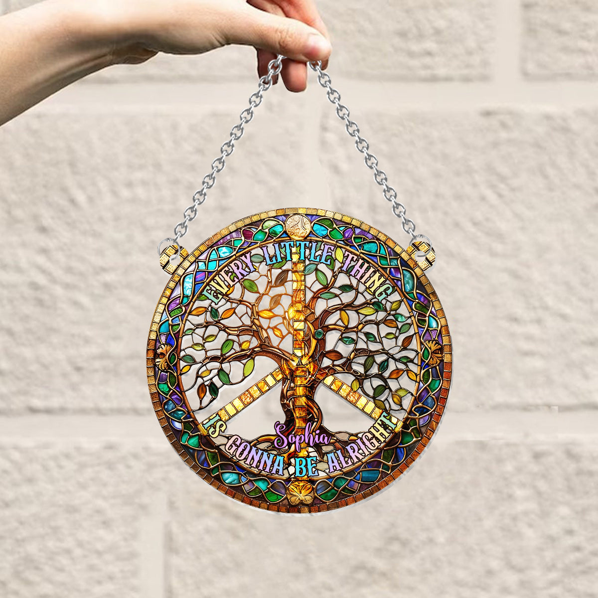Every Little Thing Is Gonna Be Alright - Personalized Hippie Window Hanging Suncatcher Ornament