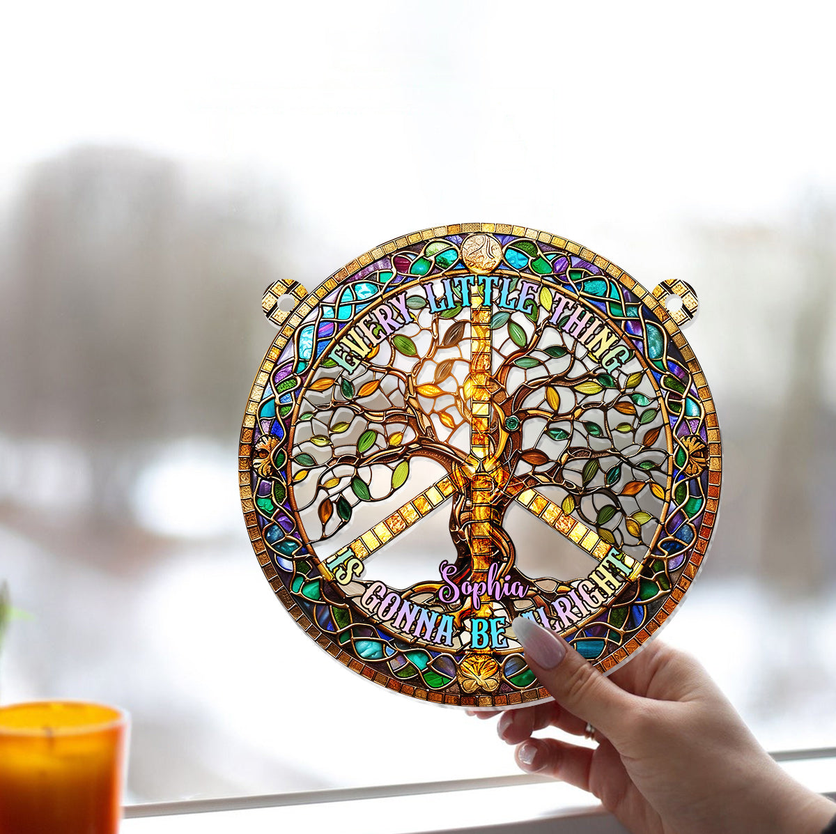 Every Little Thing Is Gonna Be Alright - Personalized Hippie Window Hanging Suncatcher Ornament