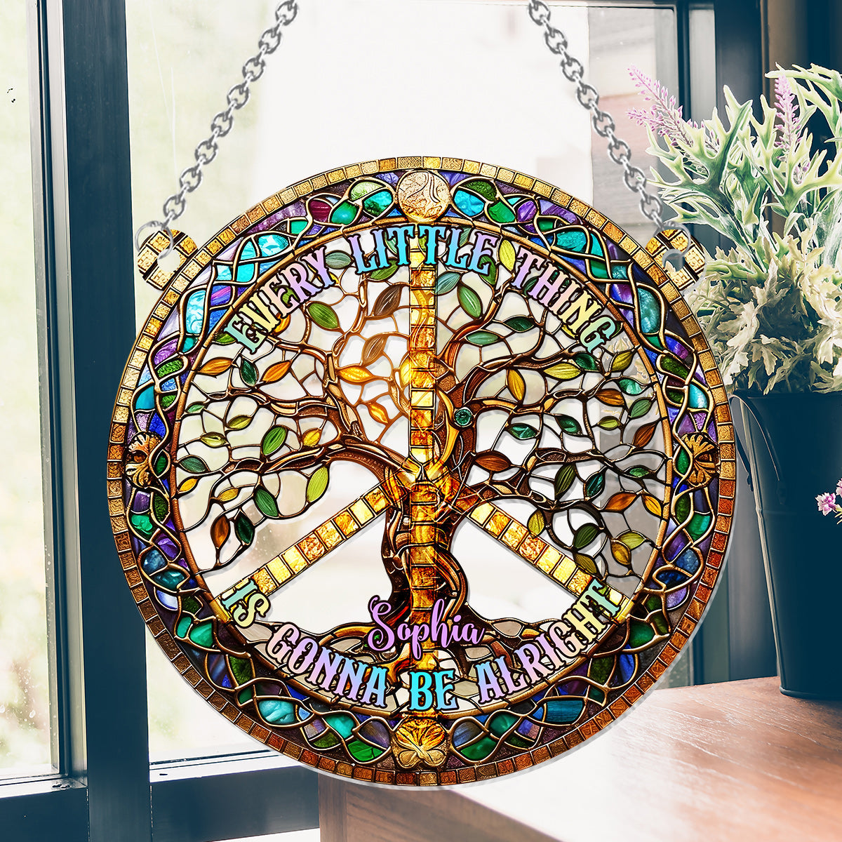 Every Little Thing Is Gonna Be Alright - Personalized Hippie Window Hanging Suncatcher Ornament