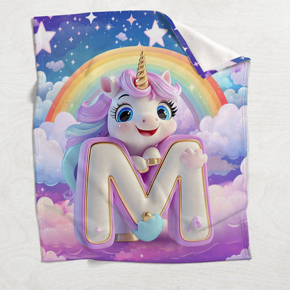 Adorable Unicorn Letter - Personalized Kid Blanket