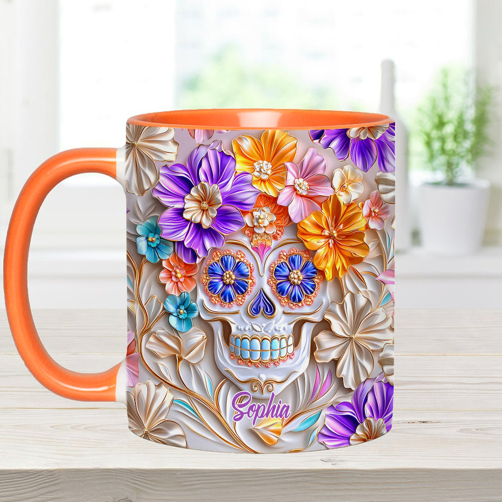 Floral Skull - Personalized Skull Accent Mug
